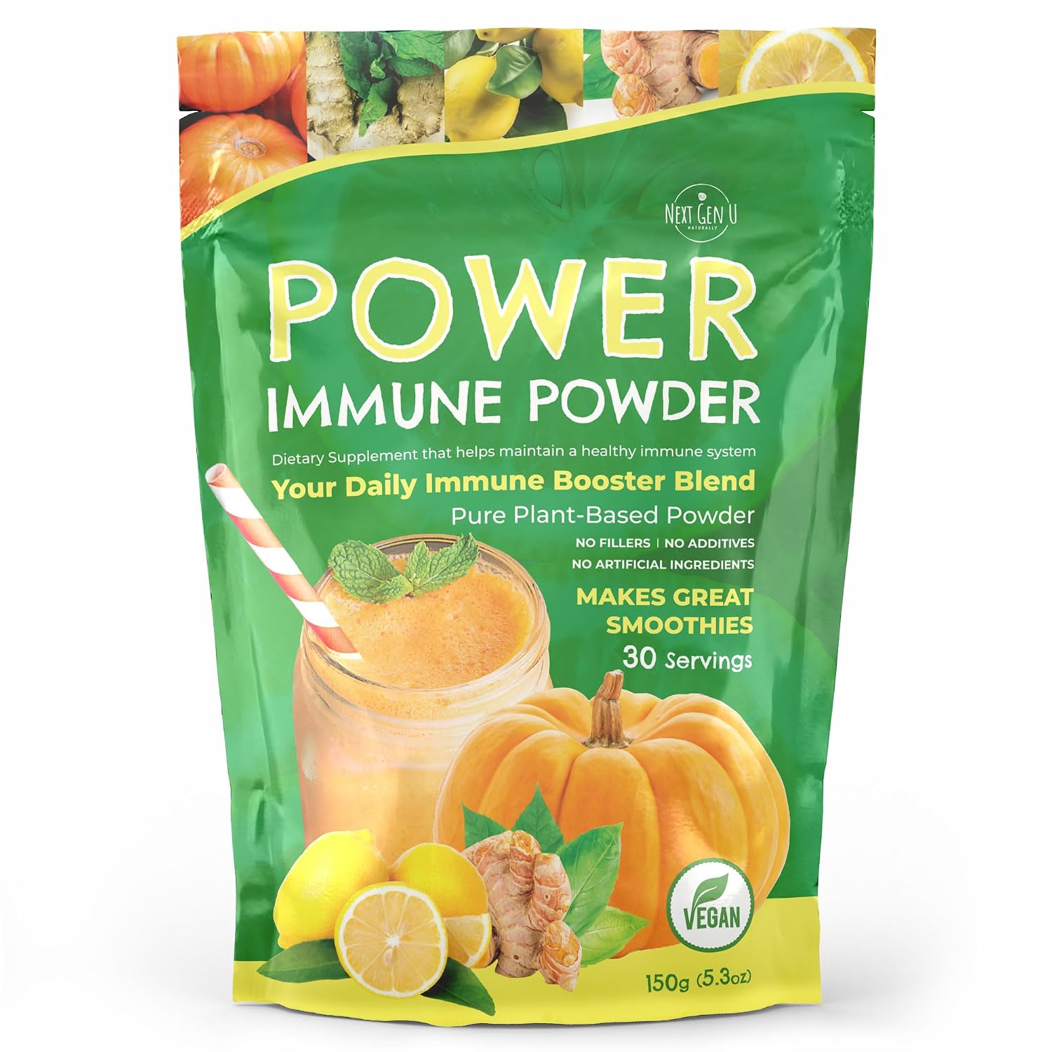 Immune Support - Supplement Powder 150g - Superfood Booster for Adults - Natural Immunity Defense - Daily Drink Mix for Women & Men - Plant Based, Vegan & Gluten Free Smoothie Boost by NextGenU