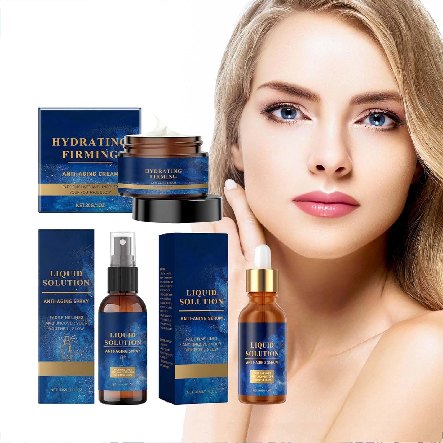 3PCS Olavita Serum Sets, Olavitas Liquid Solution Face Cream Spray, Liquid Wrinkle Reduction, Anti Aging Facial Serums, Reduce Fine Lines and Wrinkles (30g+30ml+30ml, 3PCS)
