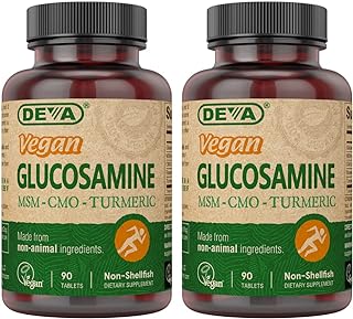 DEVA Vegan Glucosamine-MSM-CMO & Turmeric Supplement - Gluten Free Plant Based Nutritional Supplement - 90 Tablets (Pack of 2)