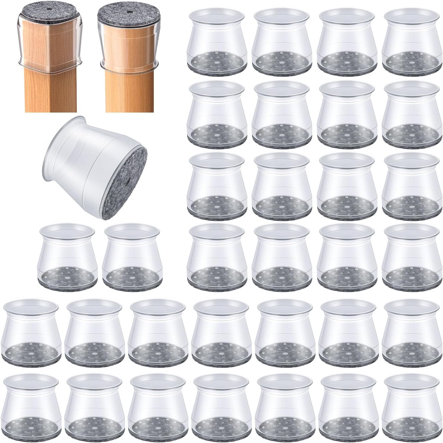 32 Pcs Chair Leg Protectors for Hardwood Floors, Silicone Felt Furniture Leg Cover Pad for Protecting Floors from Scratches and Noise, Smooth Moving for Chair Feet(Large fit : 1.3'' - 2'')