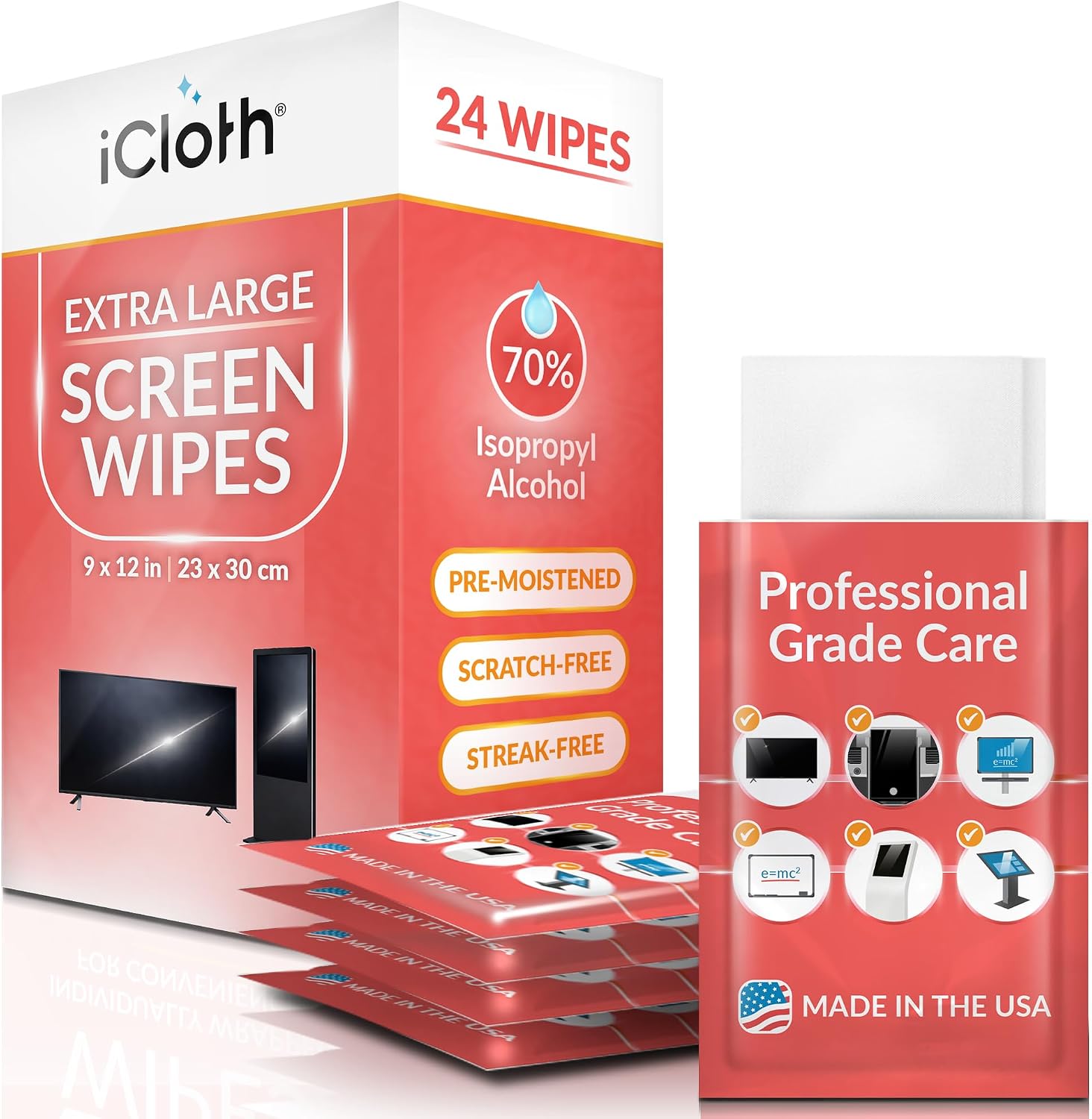 iCloth XL Wipe 9x12 Inch Electronics Cleaning Wipe, 24 Wipes