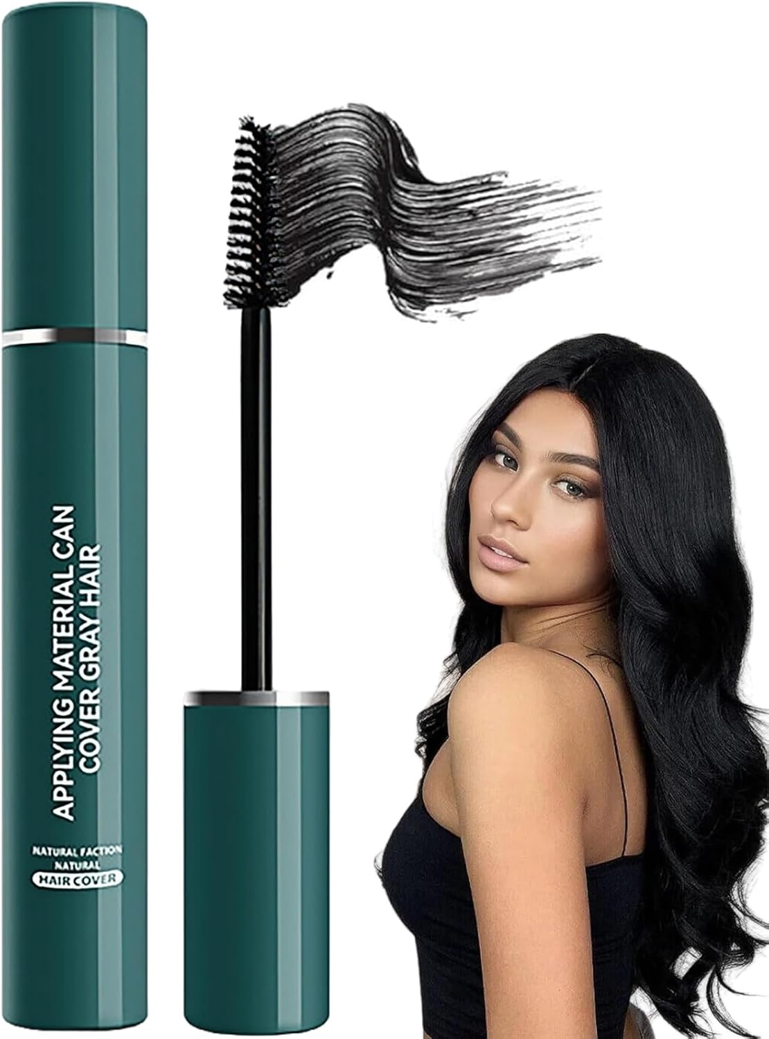 Black Hair Mascara Root Touch-Up Stick - Grey Hair Cover Up - Semi-Permanent Waterproof Hair Dye Brush for Long Lasting Coverage - 14ml