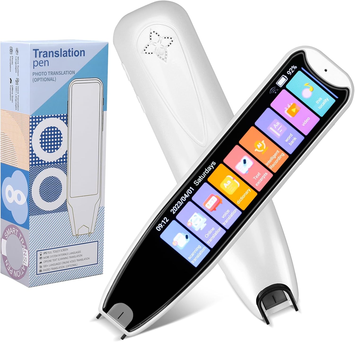 Scan Reader Pen for Dyslexia, 142 Language Scan Readering Pen Translator for Elderly, Kids, Students, Supports Voice, Scan, Text to Speech (White)