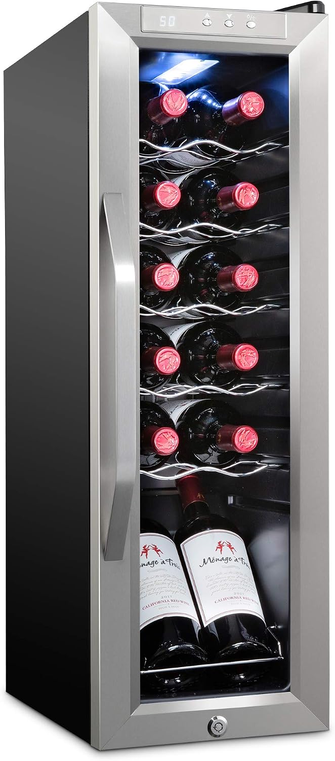 Ivation 12 Bottle Compressor Wine Cooler, Stainless Steel Fridge w/Lock
