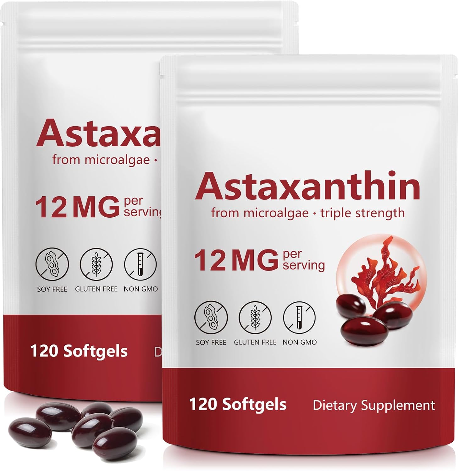 Xaarty 2Pack Premium Astaxanthin 12mg, Natural Antioxidant Supplement for Eye, Joint, Skin Health,Microalgae Source, 4 Month Supply | Supports Internal Circulation, 240 Softgels