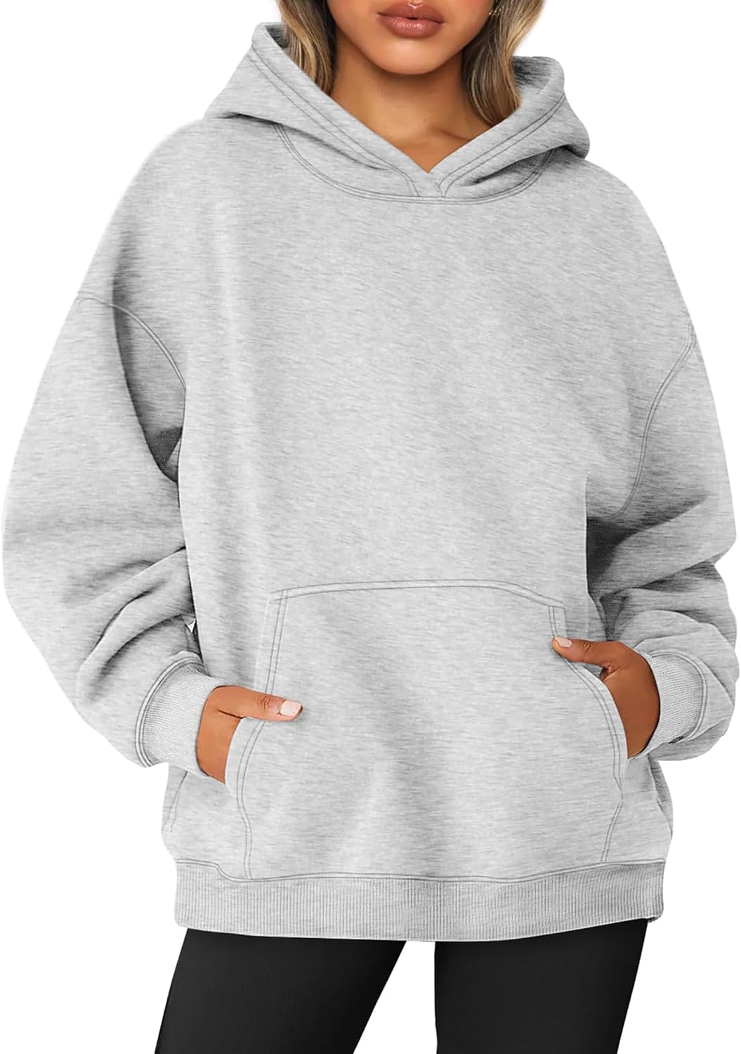 Jhsnjnr Womens Sweatshirt Fleece Lined Hooded Long Sleeve Pullover Tops Oversized Plain Essentials Hoodie