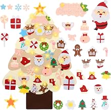 LAMPTOP 3.2 Foot Felt Christmas Tree for Kids, 30Pcs Detachable Christmas Tree Ornaments with Lights Wall Decor Door Hanging Christmas Tree Set, DIY Xmas Gifts Decorations
