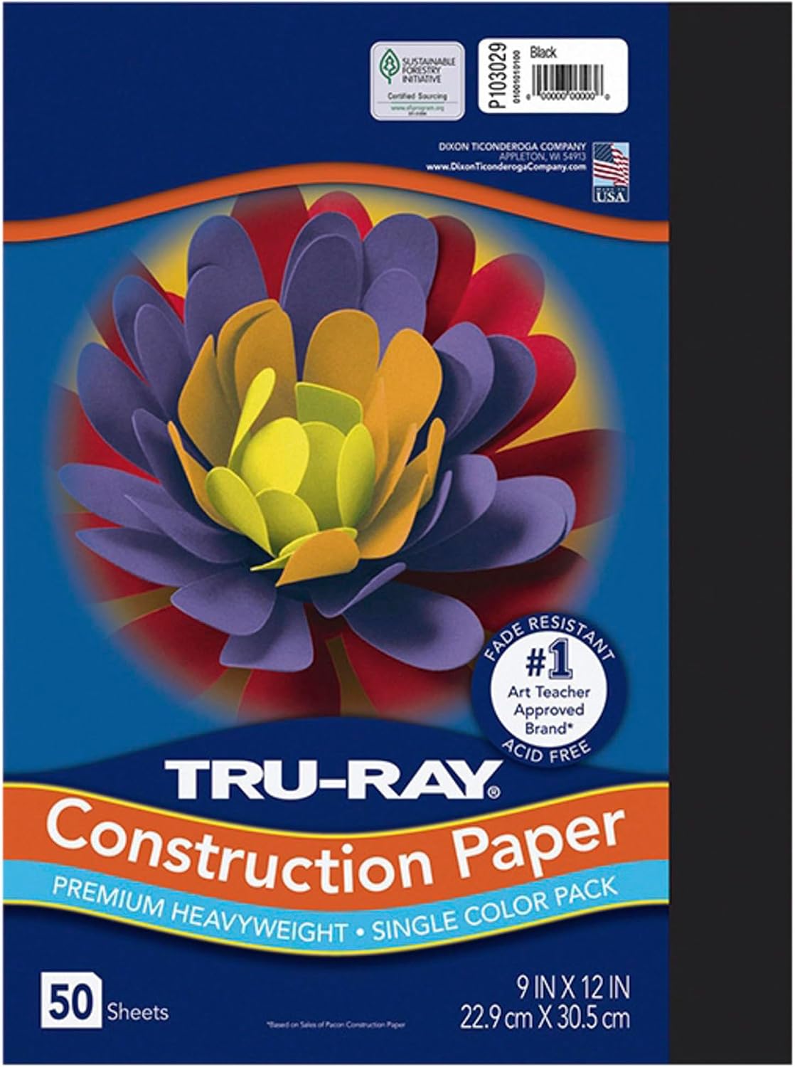 Pacon 103029 Tru-Ray Construction Paper, 76 lbs., 9 x 12, Black, 50 Sheets/Pack