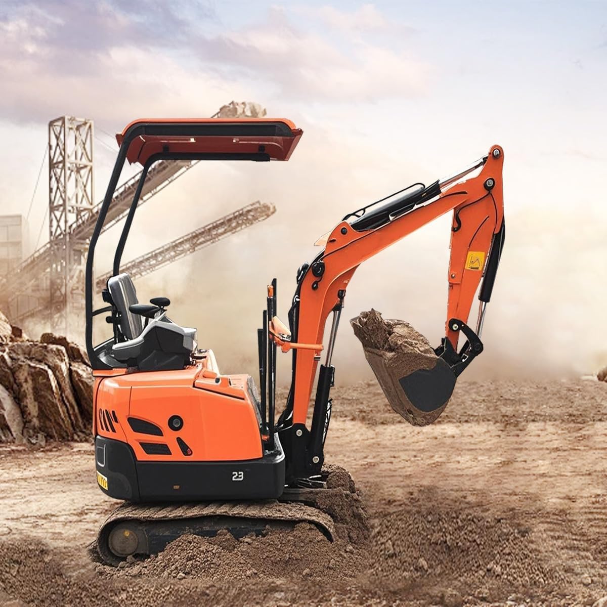 2000lbs Mini Excavator Small Excavator with Backhoe Thumb for Garden, Farm, Park, Road Micro Trench Digger Crawler, Gasoline EPA