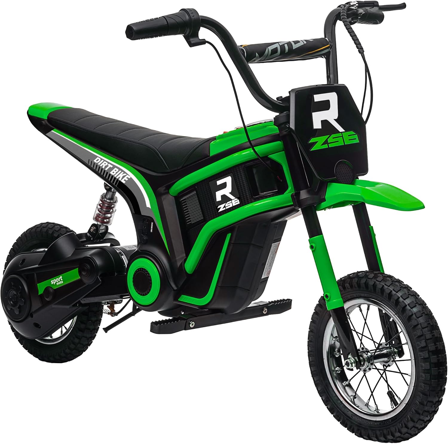 HOMCOM 24V Kids Electric Motorbike with Twist Grip Throttle, Music, Horn, 12" Pneumatic Tyres, Max Speed 16km/h, for Ages 8-12 Years - Green