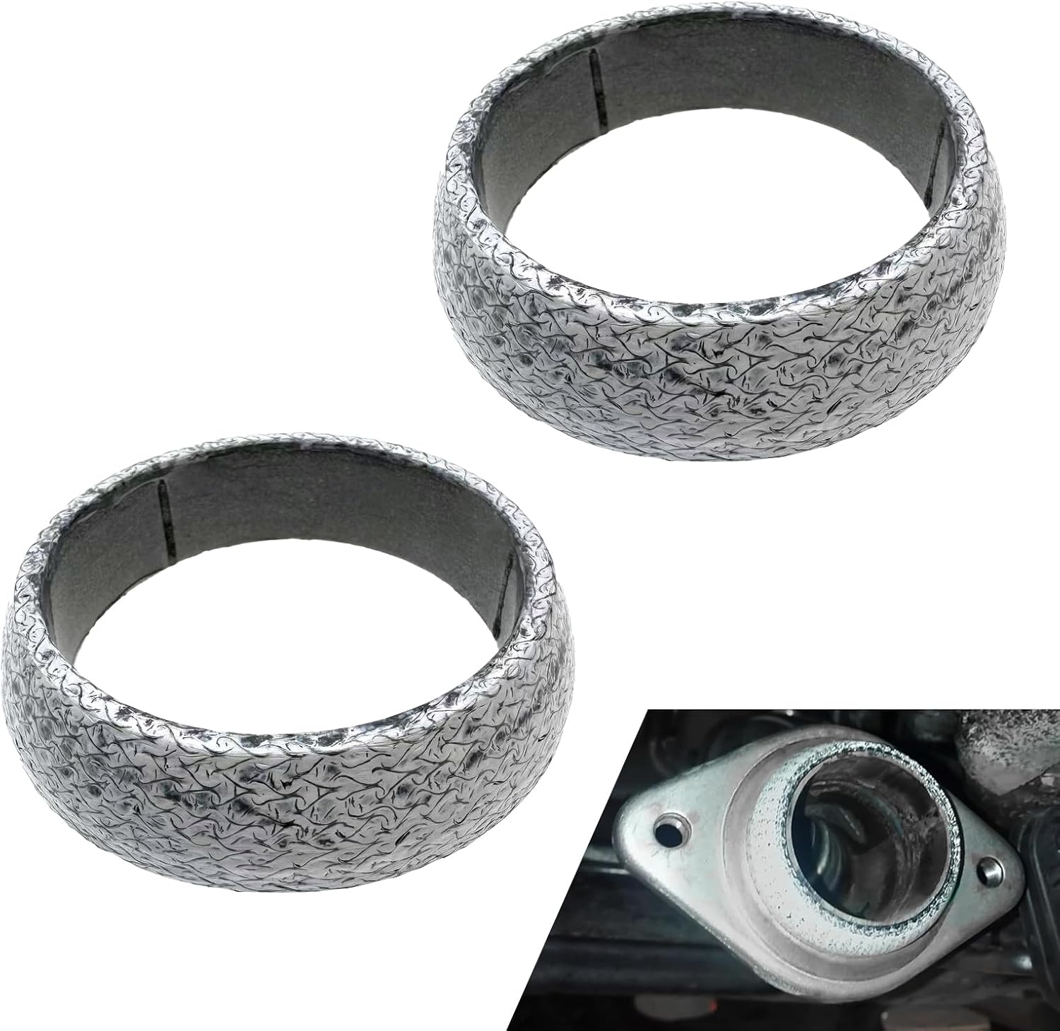 2PCS Exhaust Manifold Gasket, 2.13inch Sealed Exhaust Manifold Gasket, Prevent Leaking Between Exhaust Pipe and Exhaust Manifold, Universal Replacement Donut Gasket (54MM)