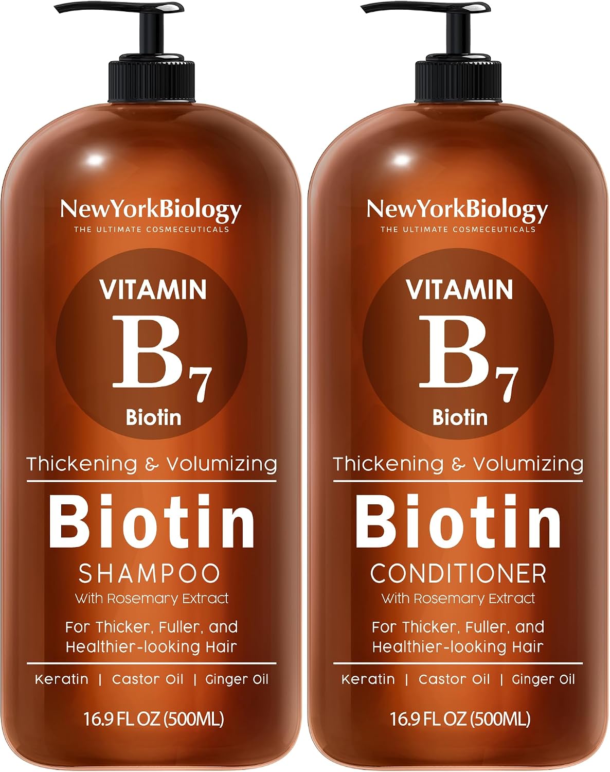 New York Biology Biotin Shampoo and Conditioner Set for Dry and Thin Hair – Clarifying Shampoo for Men and Women – Hydrating and Cleansing Hair and Scalp – 500 ml