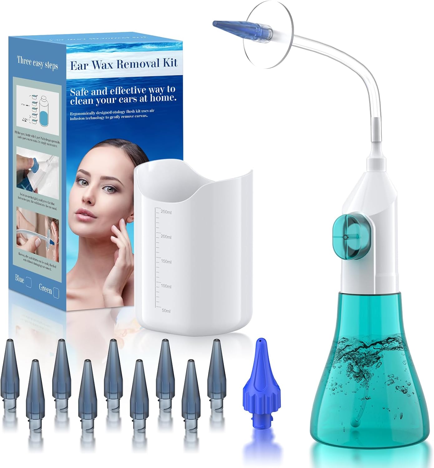 Ear Wax Removal, Ear Cleaner, Ear Cleaning Kit, FSA HSA Eligible, Manual Ear Irrigation Flushing System, Ear Wax Removal Kit, Safe and Effective to Clean Ear Built Up Wax