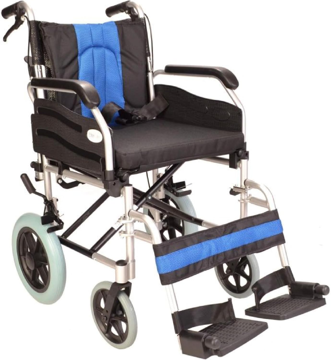 Lightweight Folding Deluxe Aluminium Transit Wheelchair with handbrakes ECTR02-18