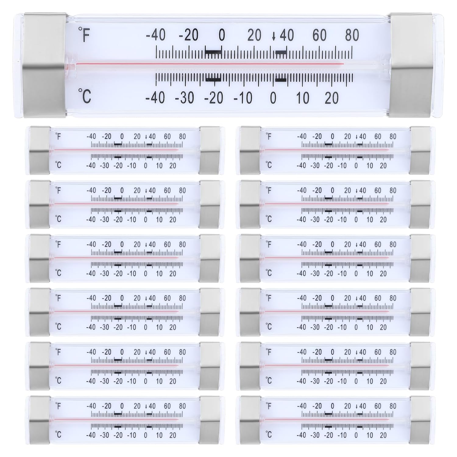 12PCS Freezer Kitchen Thermometer Refrigerator Thermometer Set -40°F to 80°F, Glass & Stainless Steel, Accurate Temperature Monitor for Fridge Freezer Cooler, Home Kitchen Restaurant Use
