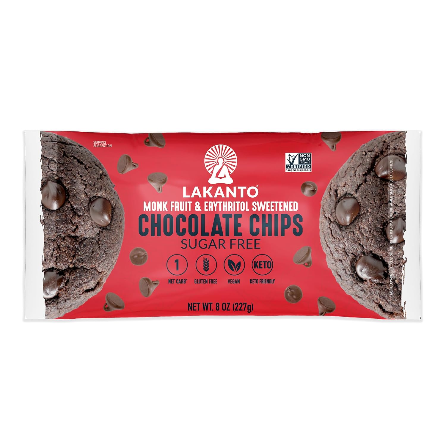 Lakanto Sugar Free Semi-Sweet Chocolate Chips, Monk Fruit Sweetener, 8 oz