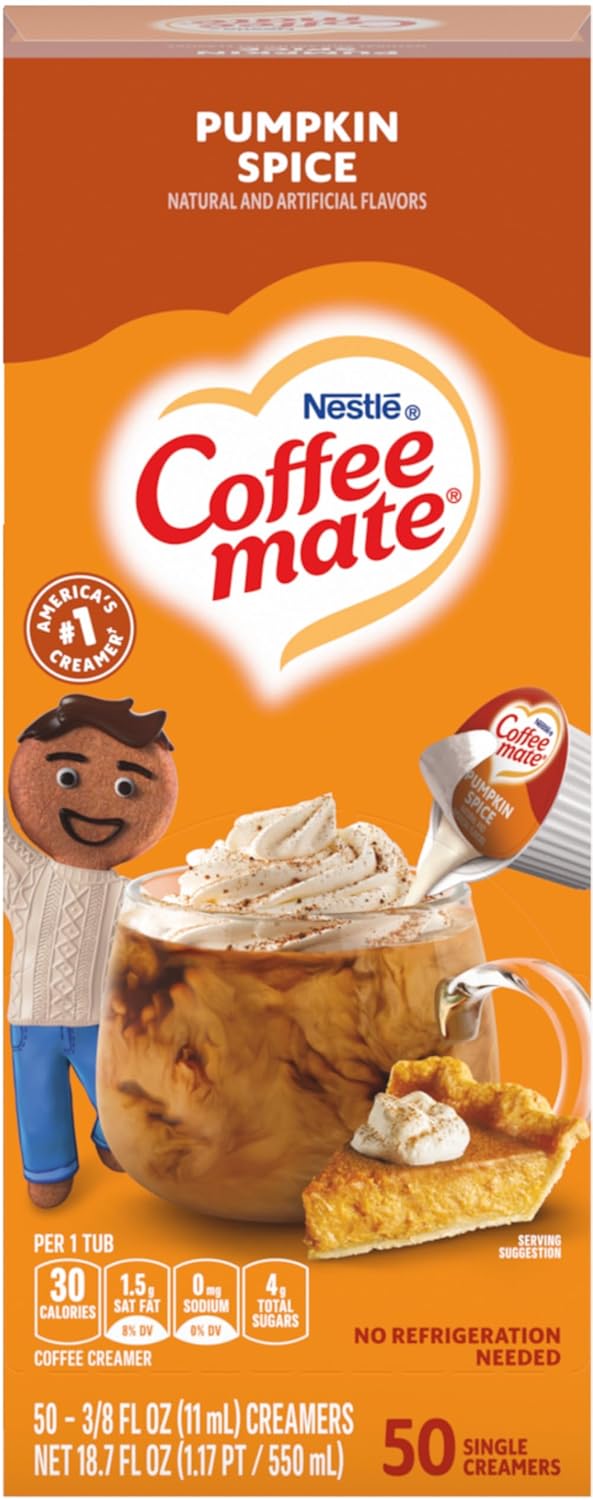 Nestle,Pumpkin Spice, Coffee-mate Liquid Coffee Creamer Single Serving Tubs - Seasonal Flavor, 0.37 Fl Oz (Pack of 50)