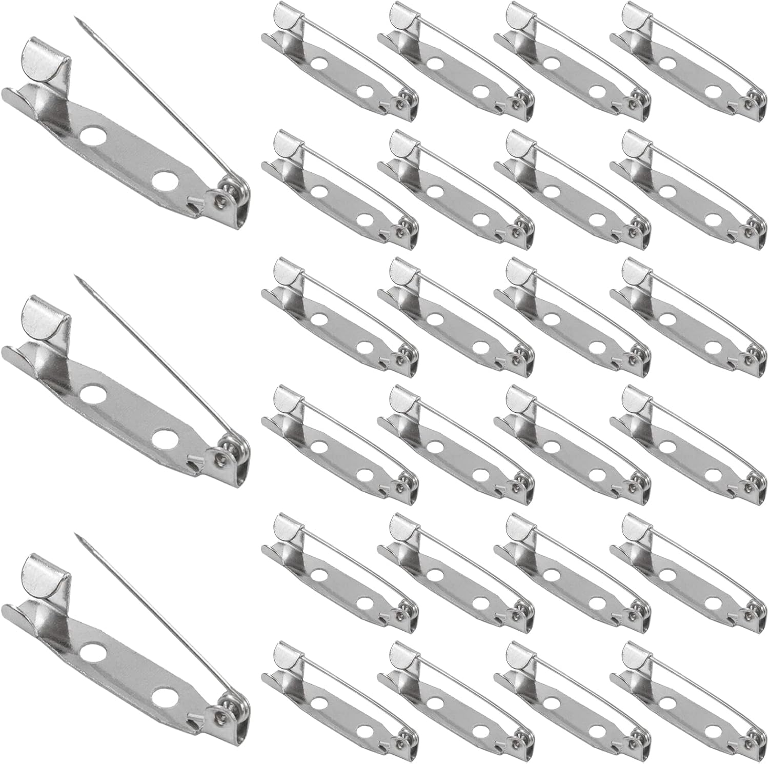 Gunwon 50PCS Silver Brooch Pins, 25mm Classic Style, Metal with Secure Back Clasp