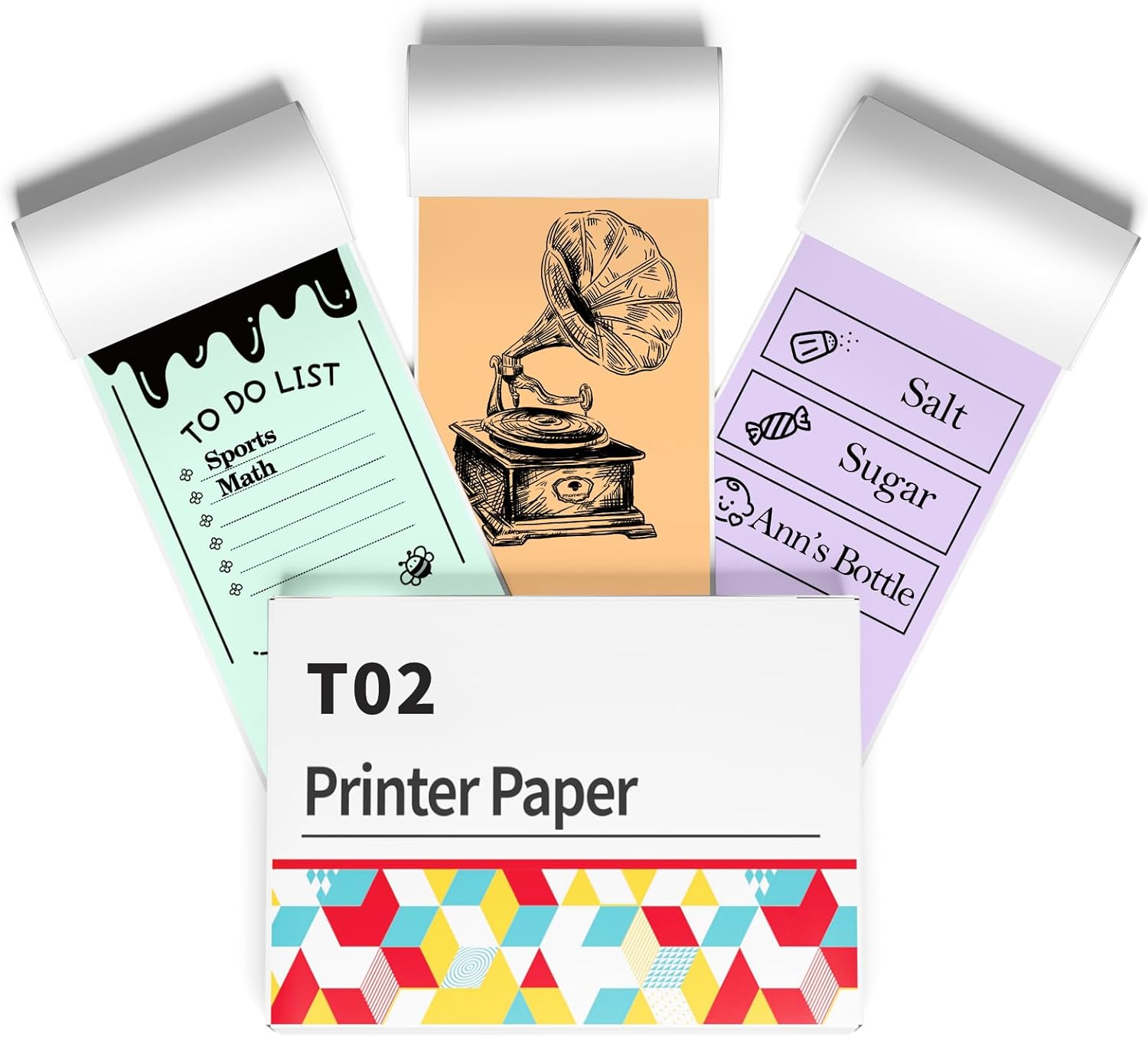 Purple/Green/Orange Thermal Paper for T02 Sticker Printer - Sticker Paper Works with T02/M02X/M02L Mini Printer, Last for 10 Years, Perfect for Journal Photos Study Notes, 50mmx3.5m, 3 Rolls