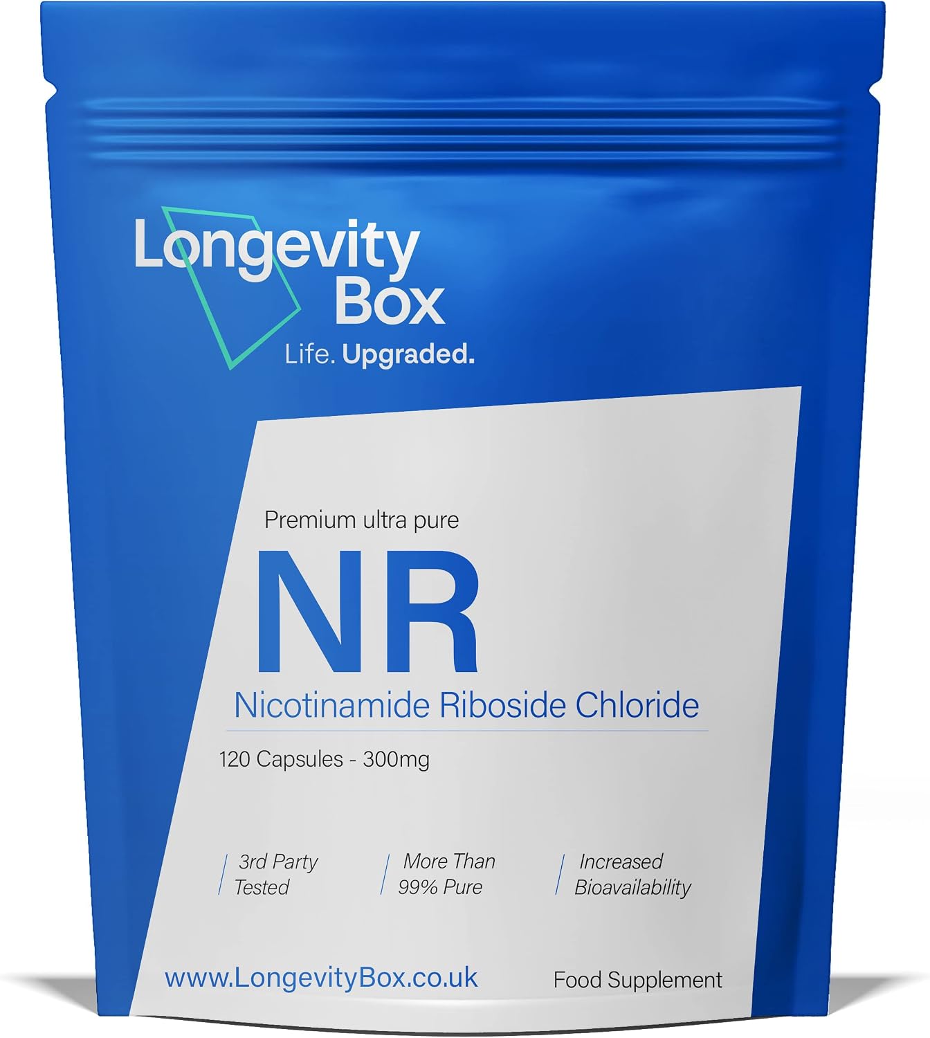 Longevity Box NR Supplement - 300mg NR x 120 Capsules - 99% Ultra Pure NAD+ Boosting NR Capsules, Supports Cell Metabolism & Muscle Production, 3rd Party Certified, Vegan-Friendly and Non-GMO