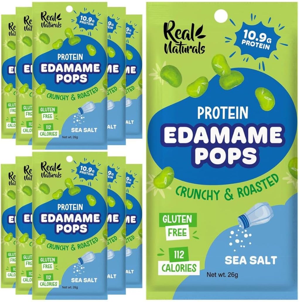 Edamame Beans snack (10x26g Packs) High Protein, High Fibre snack dry roasted edamame, Sea Salt flavour. Healthy keto snacks, low carb protein snacks vegan gluten free, GLP-1 friendly