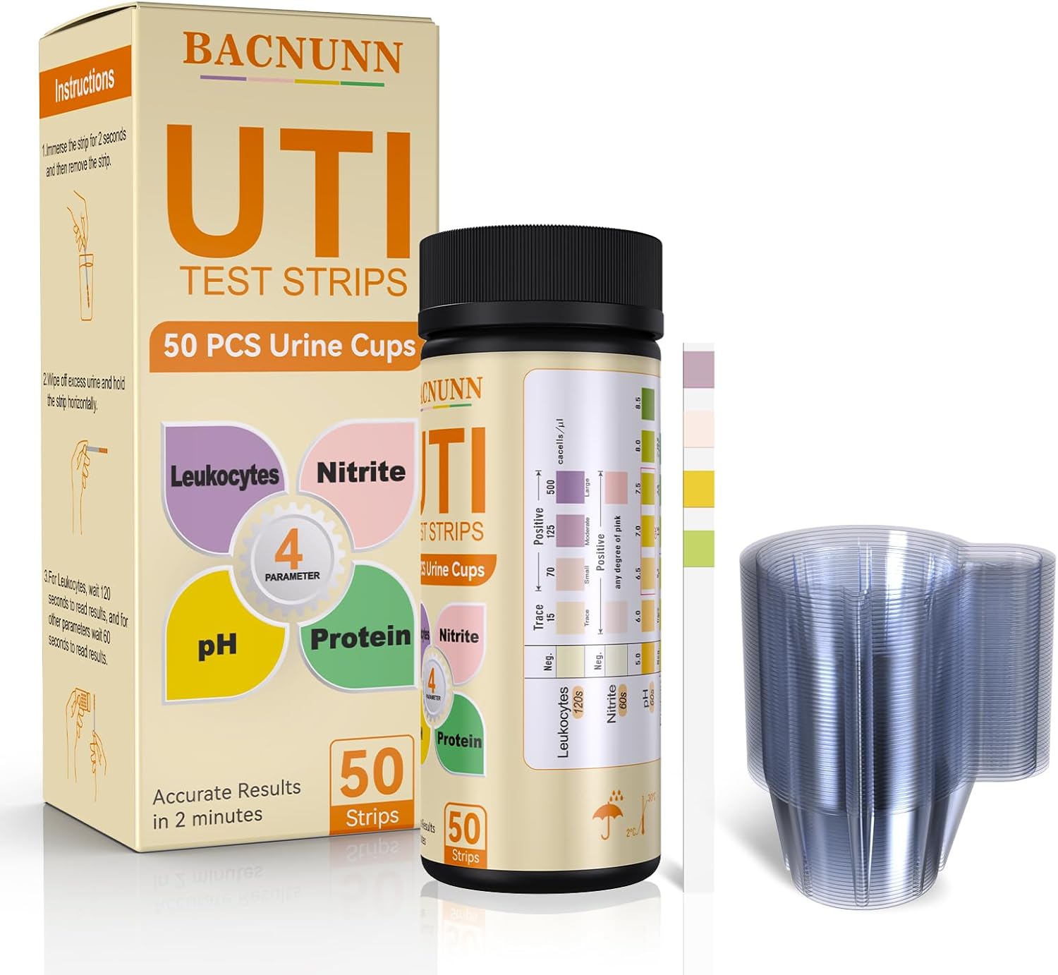 UTI Test Strips for Women: 50ct 4-1 Urine Protein Test Strips for UTI & Bladder - Accurate Readings at Home Urinary Tract Infection Treatments Test Dipstick Kit for Urinalysis