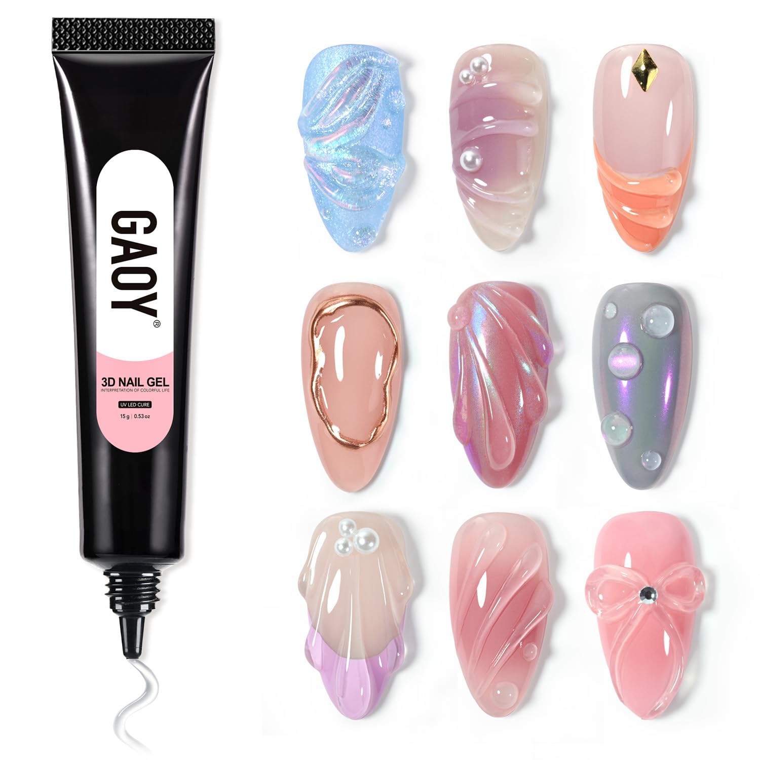 GAOY 3D Nail Gel, 15g Clear Sculpting Gel for Carving, Molding and Painting Nail Art Designs, Rhinestone Glue for Gems Decoration