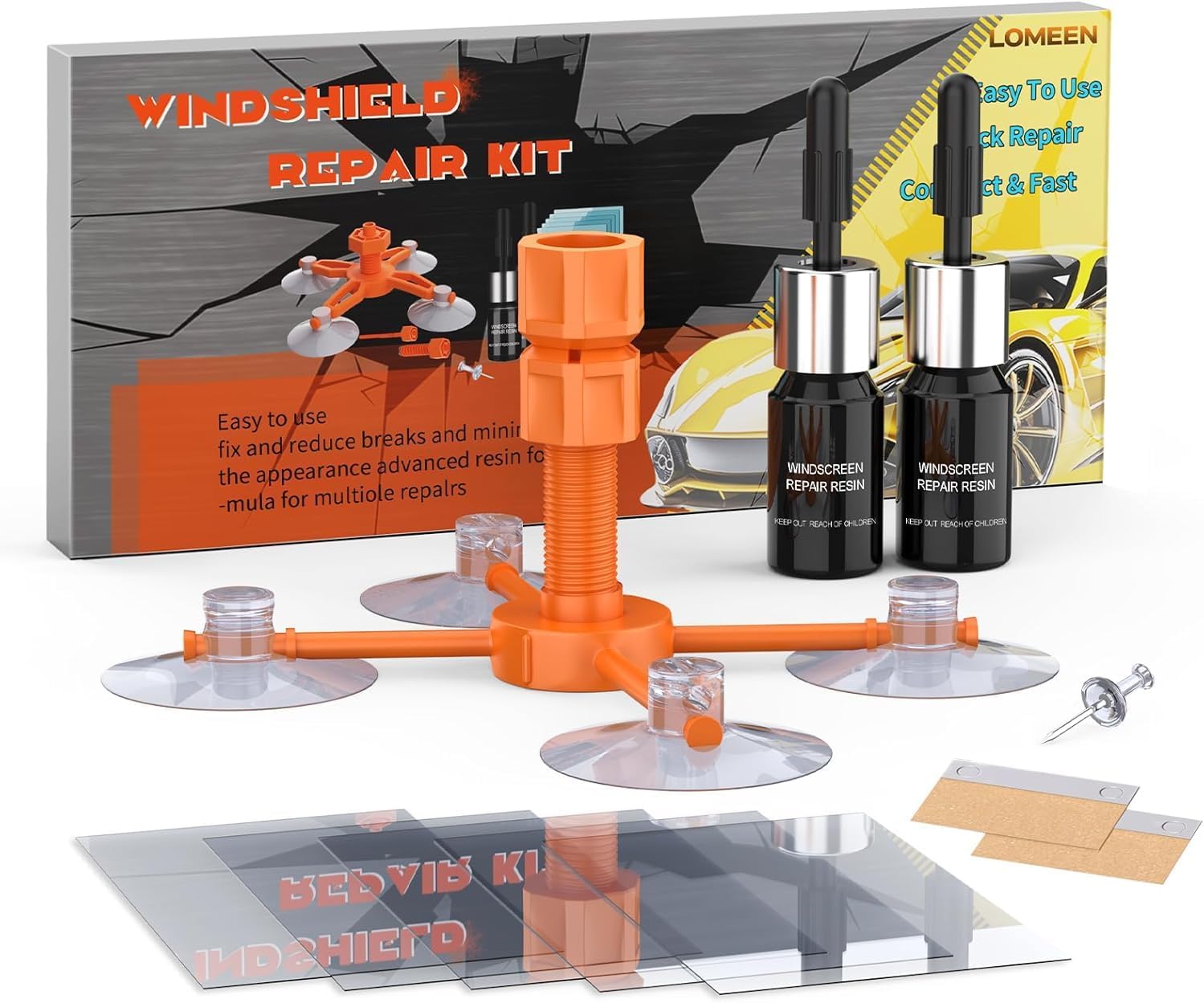 Windscreen Repair Kit, Windshield Repair Kit with Enhanced Injection Head, 2 Pack Windscreen Chip Repair Kit to Repair Scratches, Cracks, and Star-Shaped Crack