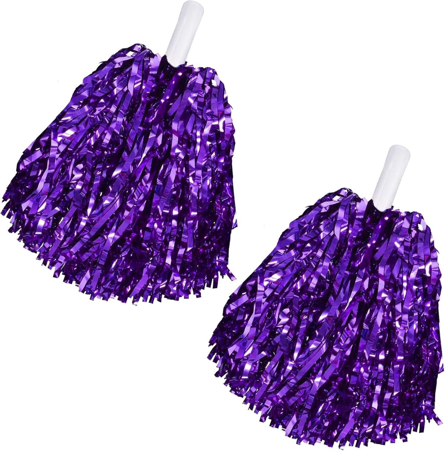 2 Pcs Cheerleading Pom Poms with Handle for Girl Team Spirit Sports Games Dance Outfit (Purple Glitter)