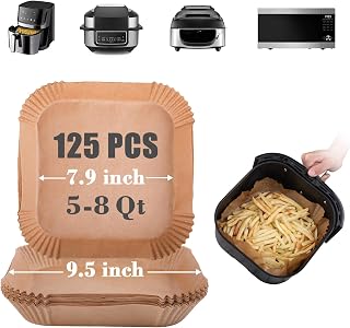 GOAUS Air Fryer Square Paper Liners Disposable Large for 5 to 8 Qt Basket, 7.9 inch Unbleached Non-stick Oil-proof Parchment Paper