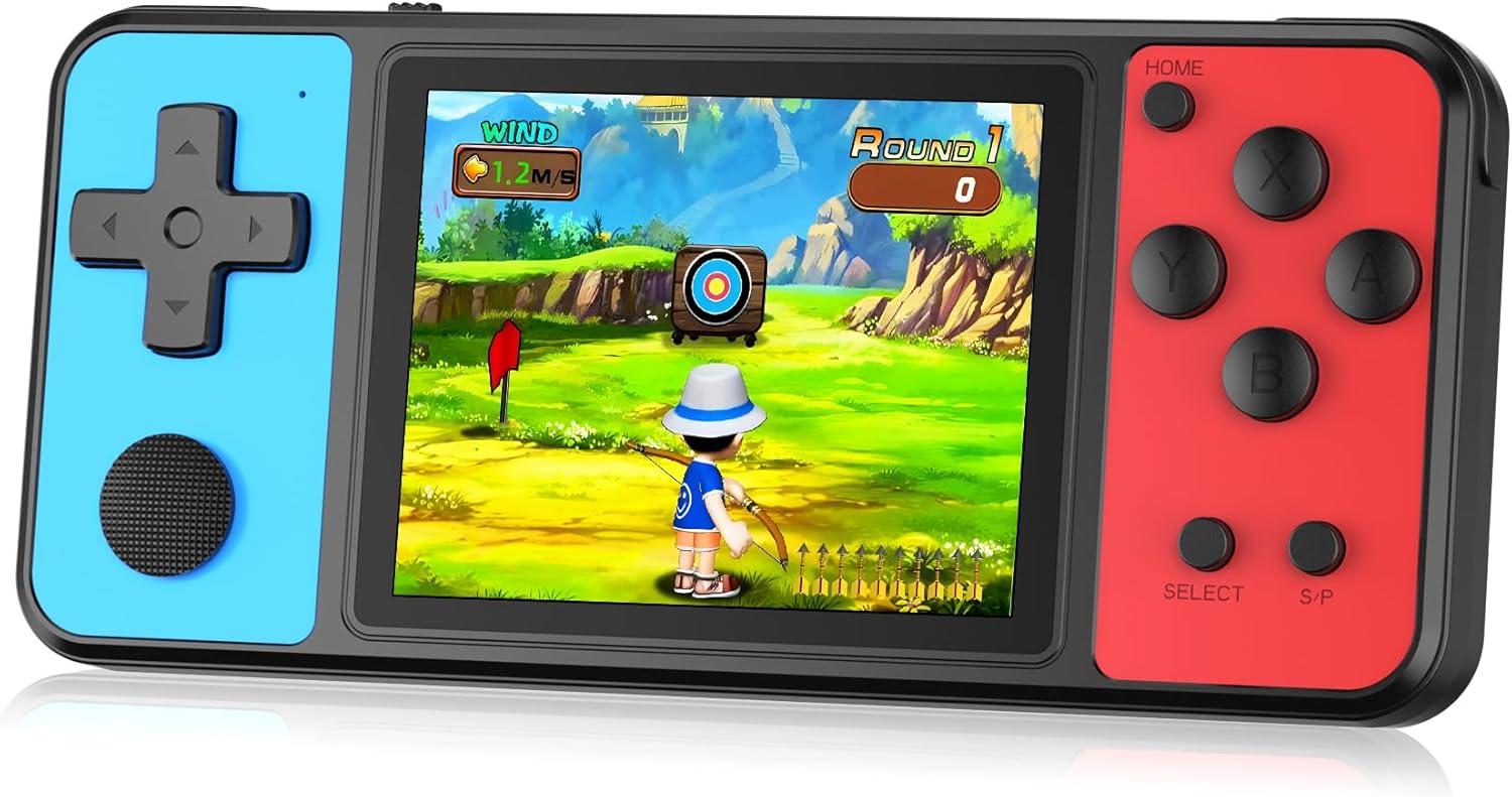 32 Bit Handheld Games for Kids Built-in 139 Video Games,3.0" IPS Screen Rechargeable Portable Arcade Gaming Player,Electronic Toys for Boys Girls Birthday Xmas Gift Blue-Red