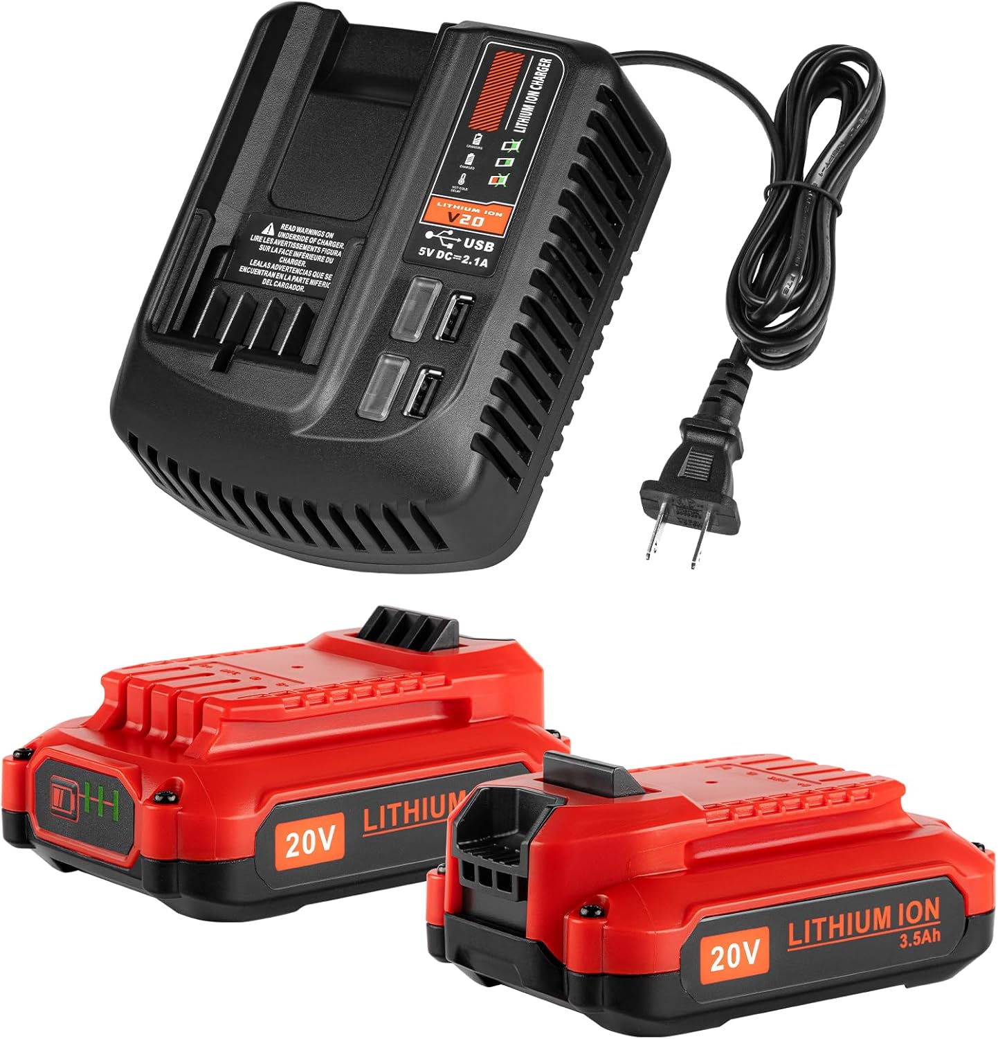 2Pack 20V 3.5Ah Battery and Charger Set for Craftsman 20V Lithium Battery CMCB202 CMCB204 CMCB206 CMCB201 CMCB100 CMCB104 Replacement for Craftsman V-20 Battery and Charger Kit