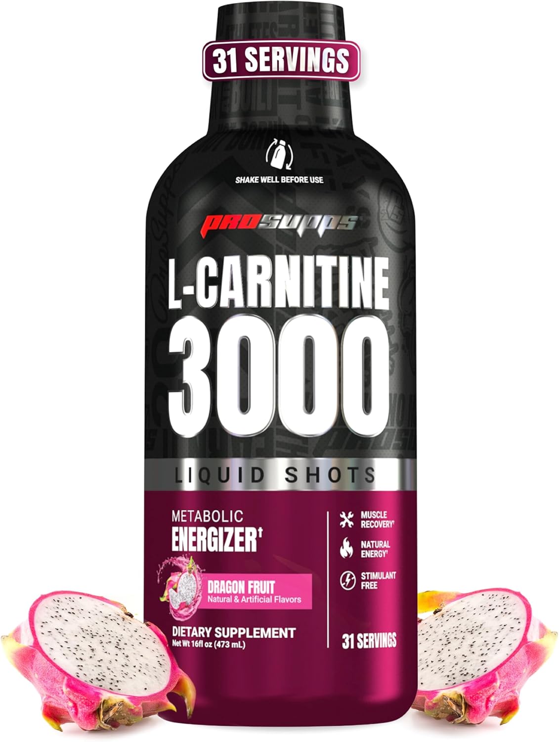 PROSUPPS L-Carnitine Liquid 3000, Stimulant-Free Liquid Shots for Men & Women - Clean Workout Drink for Energy, Performance & Muscle Recovery - No Sugar, No Carbs - 31 Servings, Dragon Fruit
