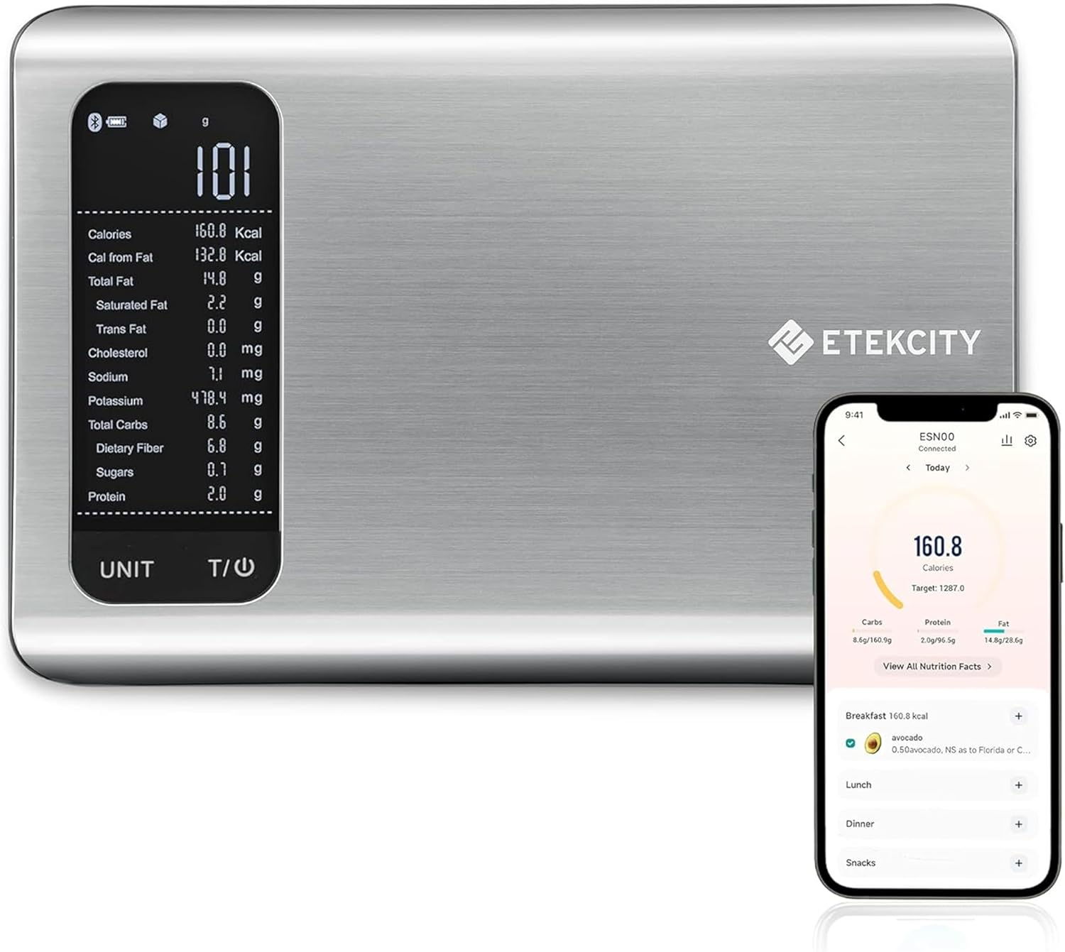 Etekcity Food Kitchen Scale with Nutritional Calculator, Smart App, 11lb | Free app with 19 nutrients tracking, calorie and macro calculator, grams and ounces, ideal for weight loss, Stainless Steel