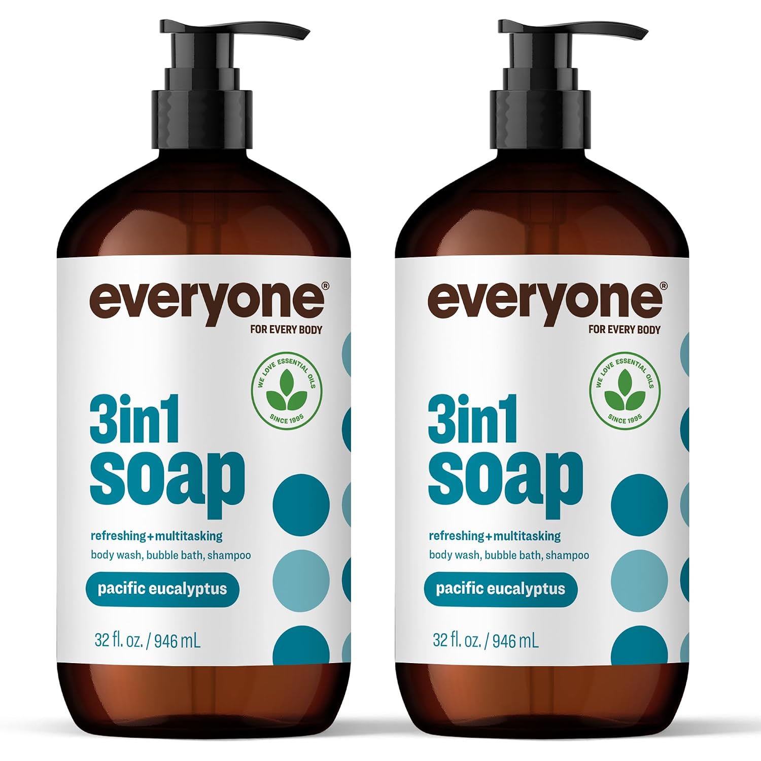 Everyone 3-in-1 Soap Body Wash Shampoo Bubble Bath Eucalyptus 32oz 2pk