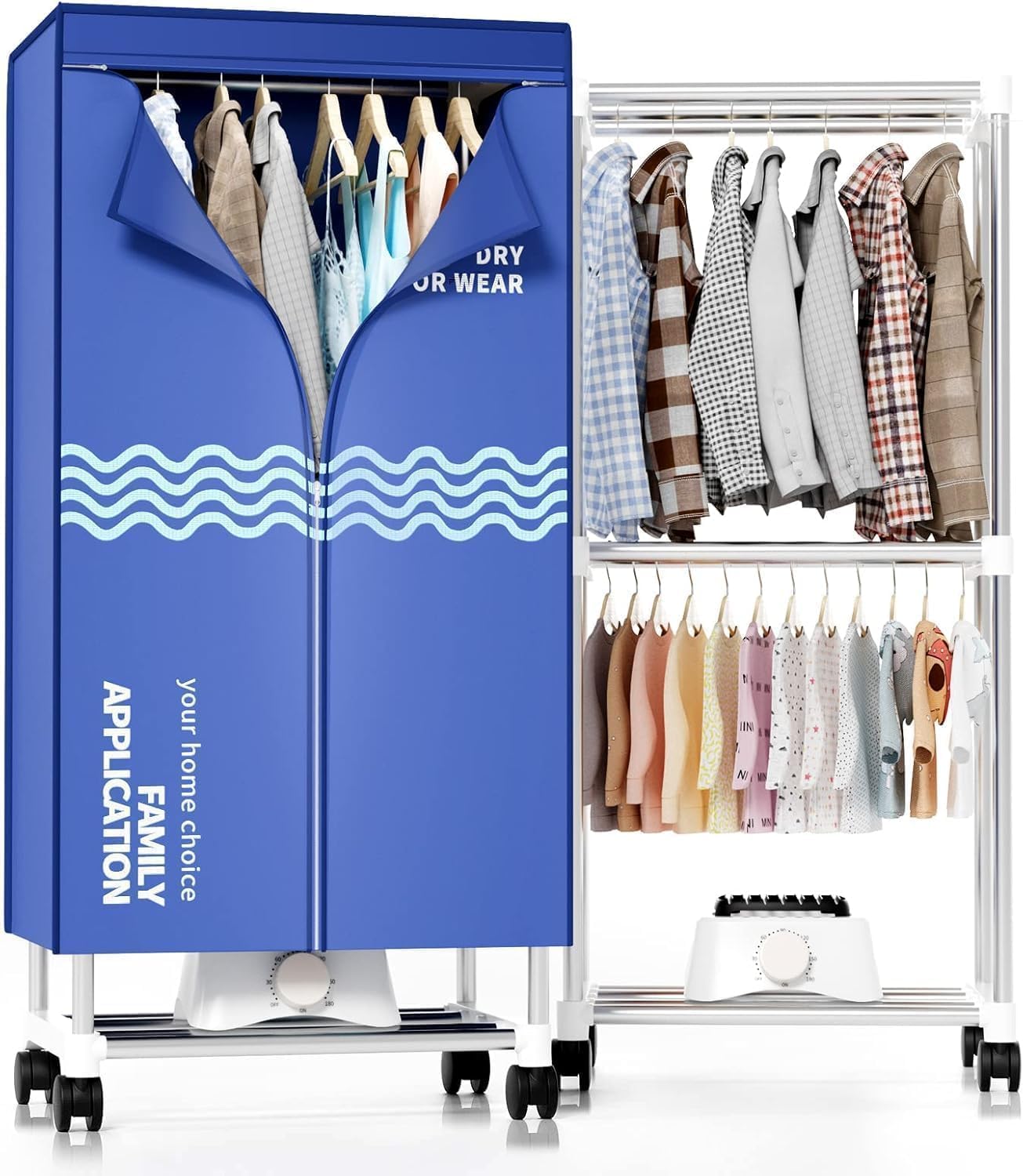 Clothes Dryer, Portable Drying Machine with Timer, 60inch Laundry Drying Wardrobe with Large Capacity, Electric Dryer/Rack for Home | Appartments (Blue BI1)