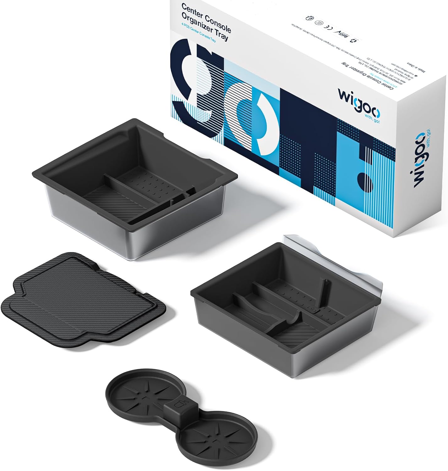 Wigoo Tesla New Model Y Juniper & Model 3 Center Console Organizer [Double Layer Space, Slide smoothly] Model 3 (2024~2025)/New Model Y Juniper Accessories, 4PCS Black