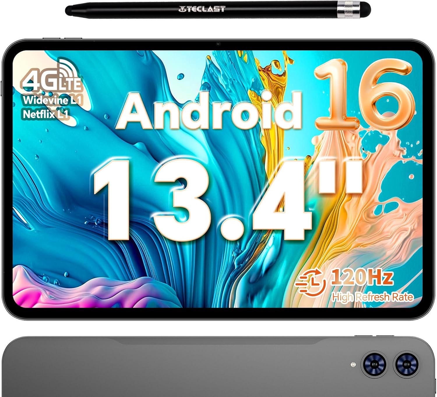 TECLAST T65 Tablet 13.4 Inch Android 16, 4G LTE, 26GB+128GB with Stylus Pen
