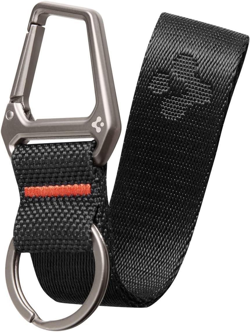Spigen Carabiner Lanyard Keychain Strap for Keys ID Badge Wallet Holder and Everyday Carry Items Wrist Keychain Ring Carabiner - Black