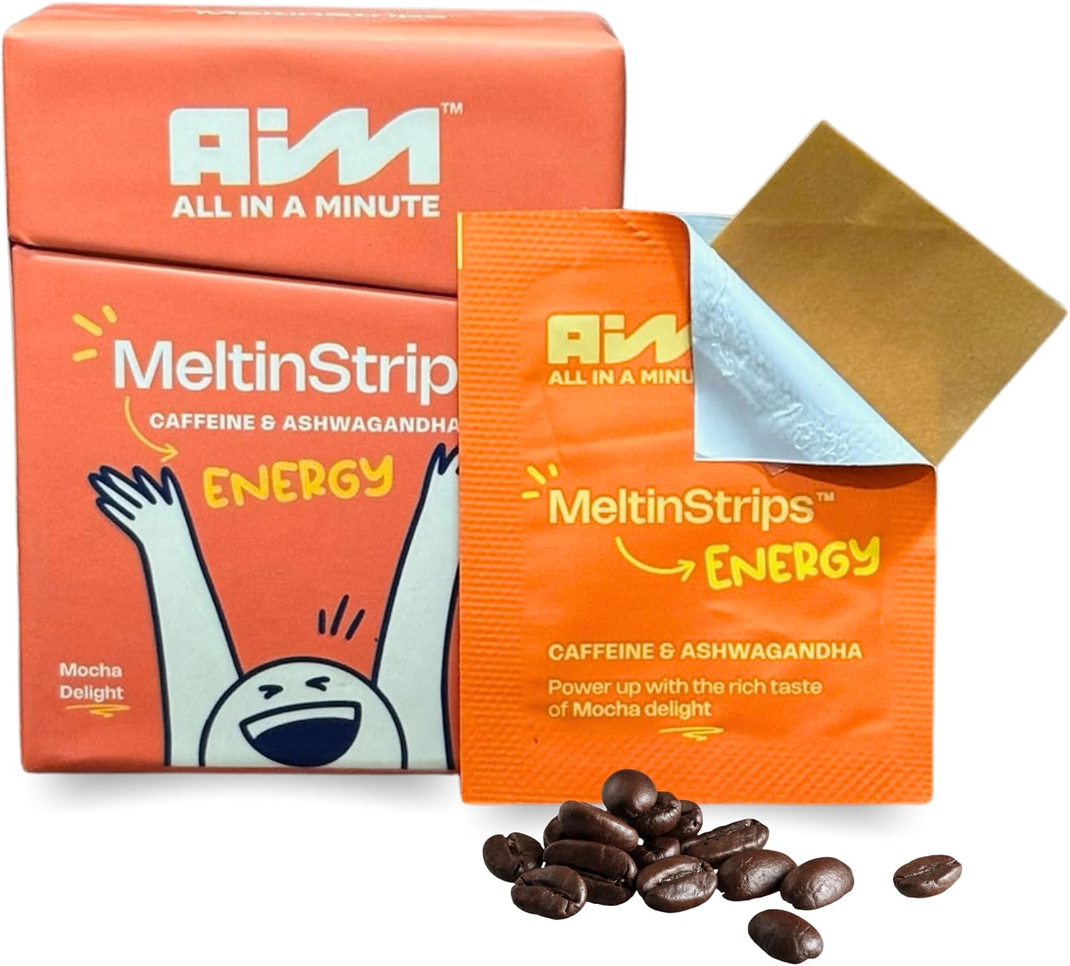MeltinStrips® Fast Dissolving Nootropic Energy Strips for Focus, Alertness & Brain Energy | Caffeine (40mg) + Ashwagandha + B12 | Sugar Free Without Jitters or Crash | Mocha - 30 Servings