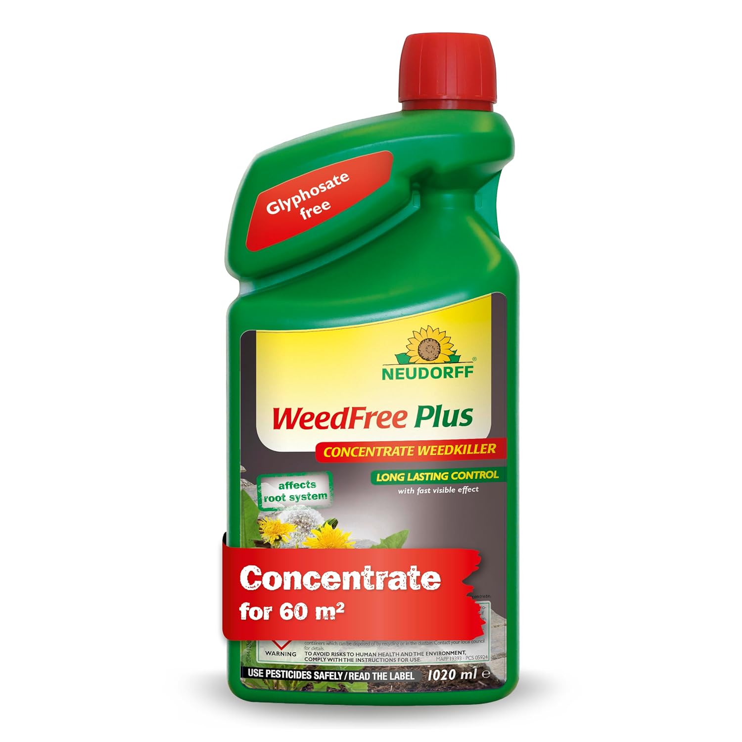 Neudorff WeedFree Plus Concentrate - Effective Weedkiller for fast, long-lasting weed control. Affects root system. Glyphosate Free, 1020 ml