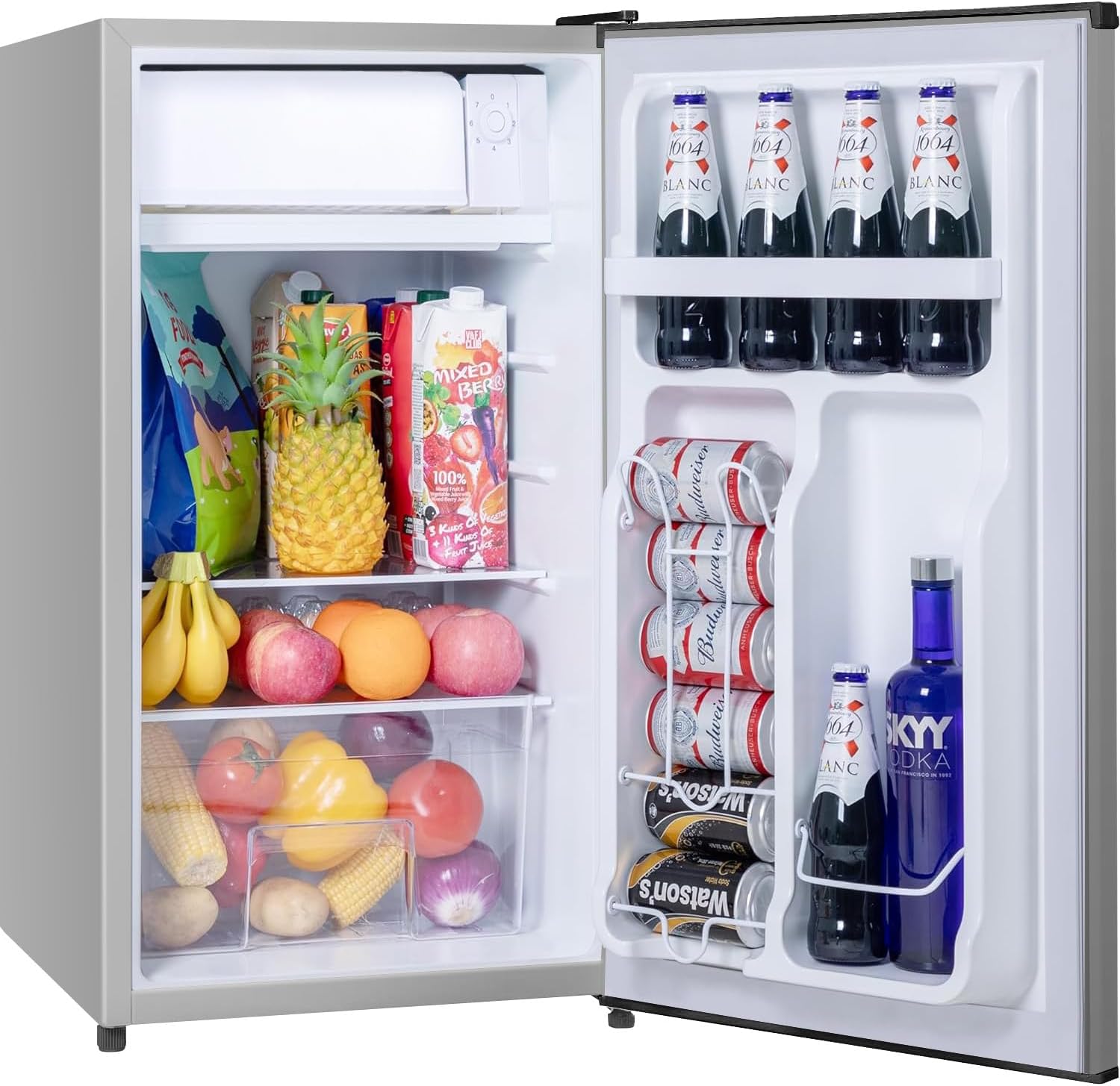 Tehanld - 3.2 Cubic Feet Mini Fridge for Bedroom, Office, Mini Fridge with Freezer, Mini Small Fridge with Adjustable Thermostat, Low Noise, Energy Saving, Silver