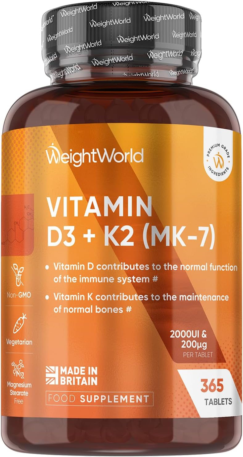 Vitamin D3 K2 Tablets - 365 Tablets - 1 Year Supply | 2000IU Vitamin D3