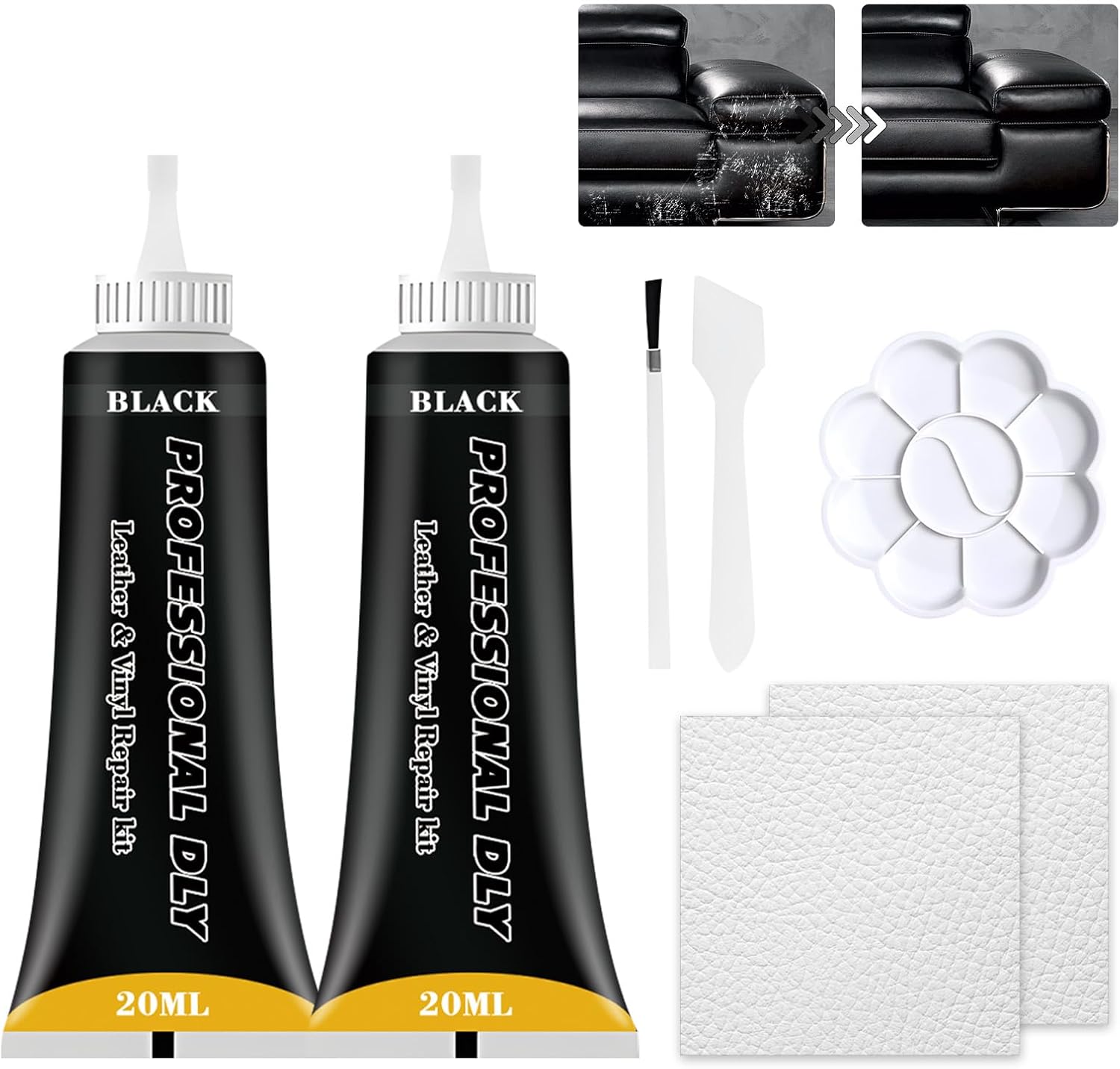 Black Leather Repair Kit for Furniture, Leather Car Seat Repair Kit, Easily Restore Car Interior, Sofa, Jacket, Restore Any Material with Super Easy Instructions to Fix Scratches, Tears, Holes