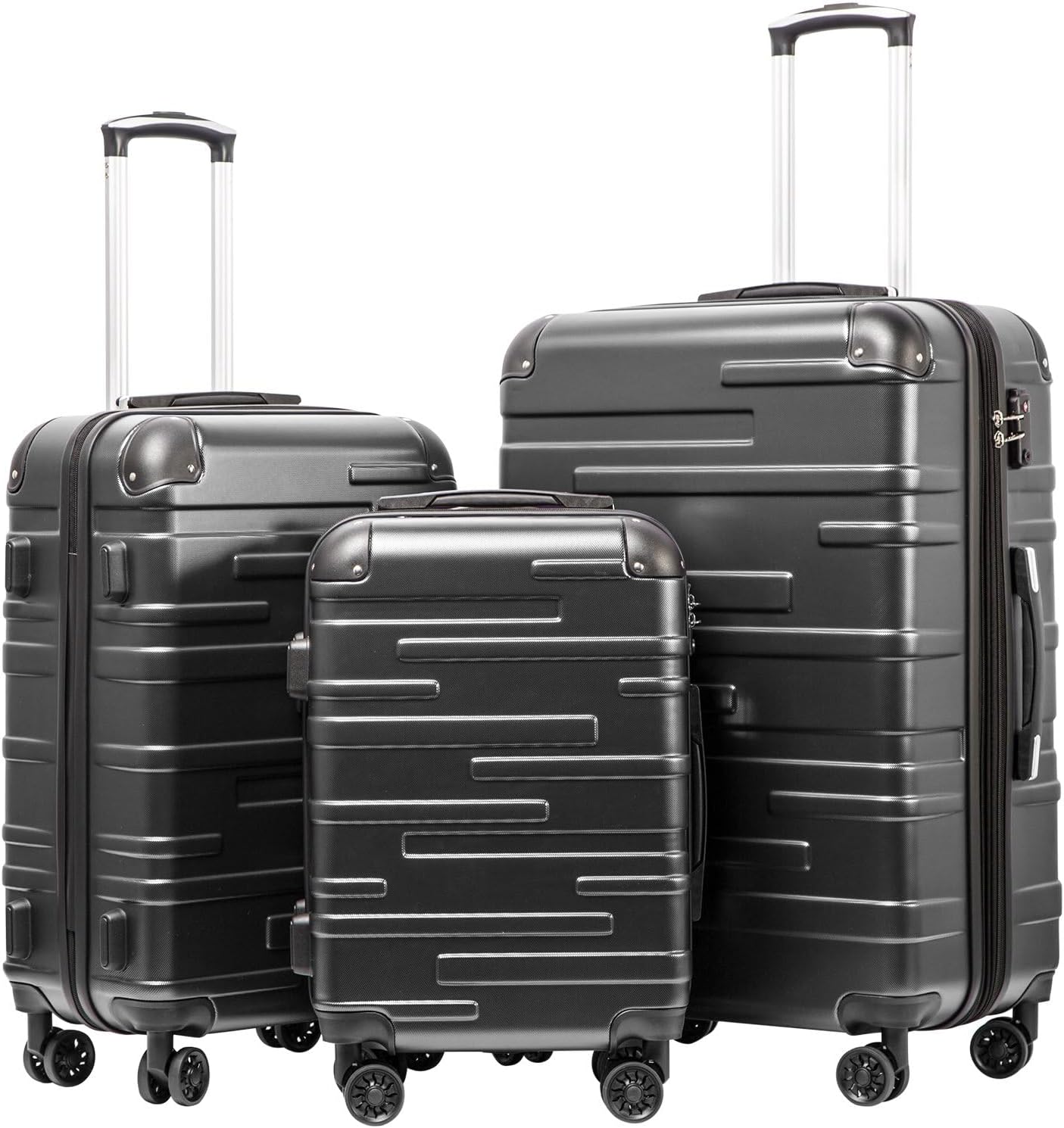 COOLIFE Hard Shell Suitcase with TSA Lock and 4 Spinner Wheels Lightweight Durable (Grey, 3 Pcs Set)