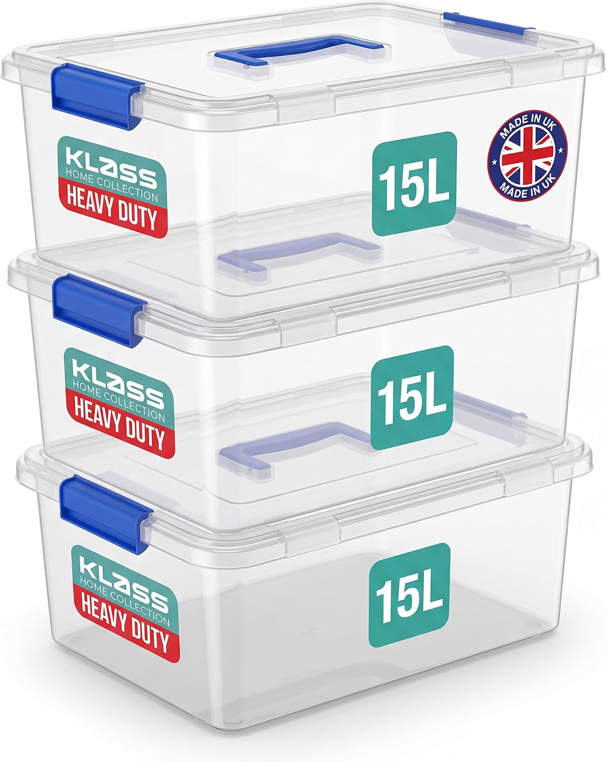 Klass 3 PCS 15L Plastic Storage Boxes With Lids, Clear Small Storage Box