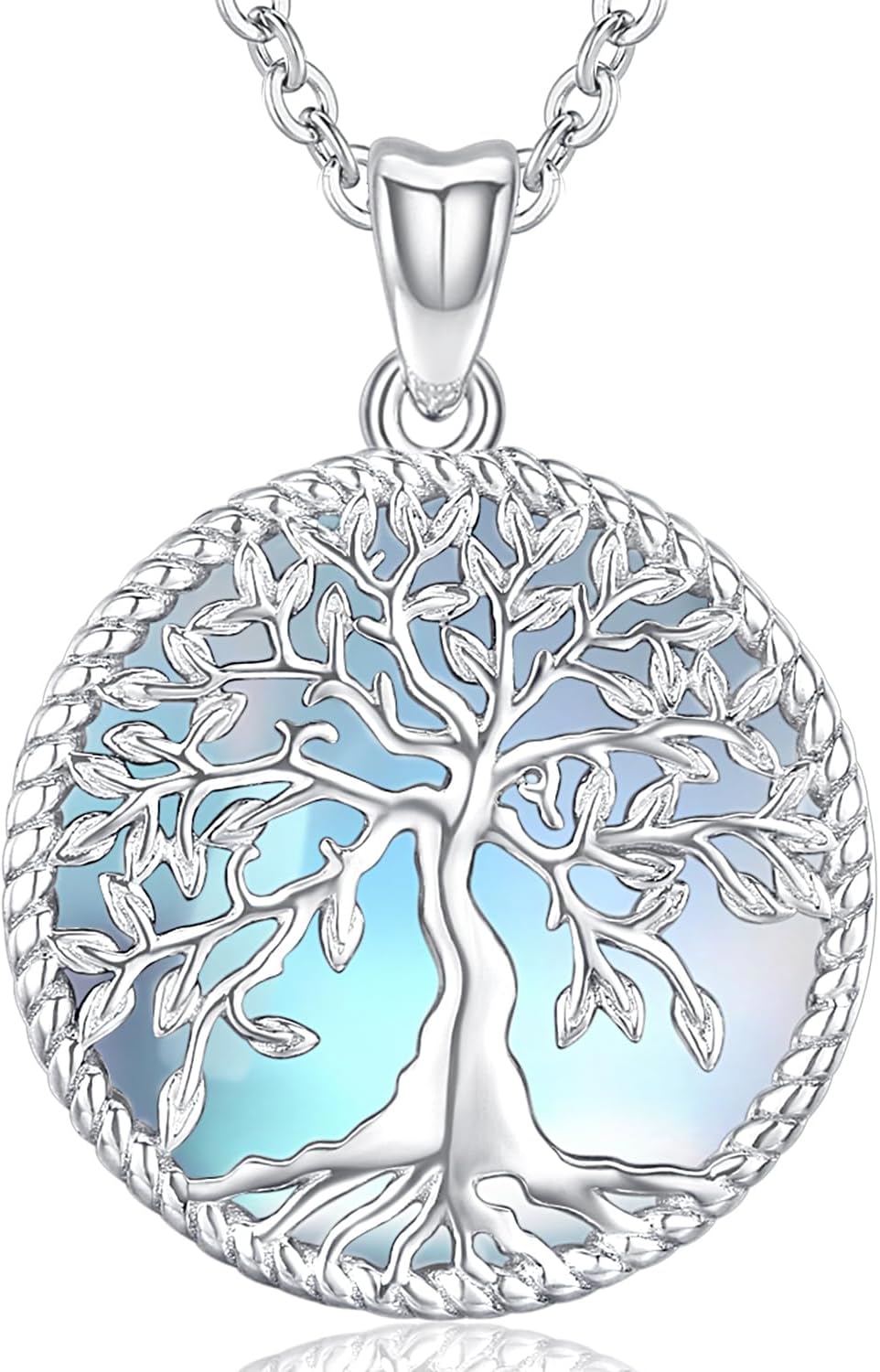 Aniu Tree of Life Necklace for Women, 925 Sterling Silver Mother of Pearl Family Palm Tree Charm Pendant Jewelry for Birthday Christmas Gift
