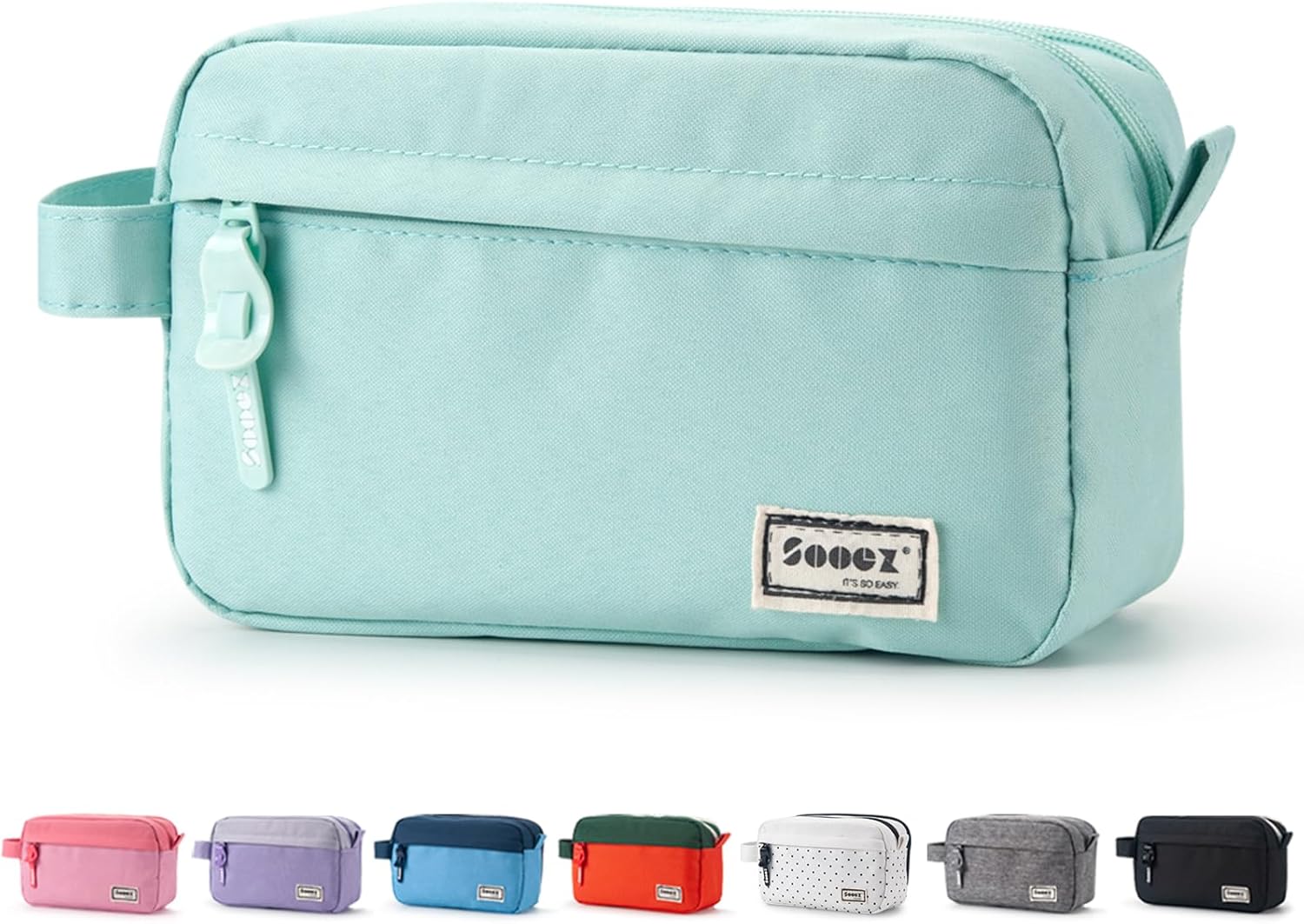 Sooez 𝐎𝐫𝐢𝐠𝐢𝐧𝐚𝐥 High Capacity Pencil Case, Big Pencil Bag Pouch Box Organizer Pen Case, Portable Journaling Supplies with Easy Grip Handle & Loop, Aesthetic Supply for Girls Adults, Mint Green