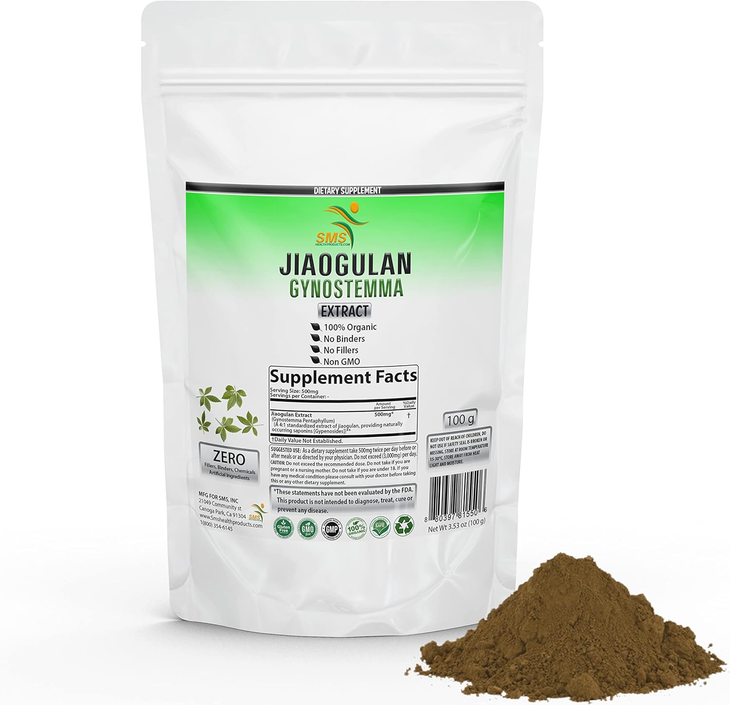 Jiaogulan (Gynostemma) High Potency 4:1 Extract Powder - AMPK Activator & Adaptogen Supplement 100g Organic