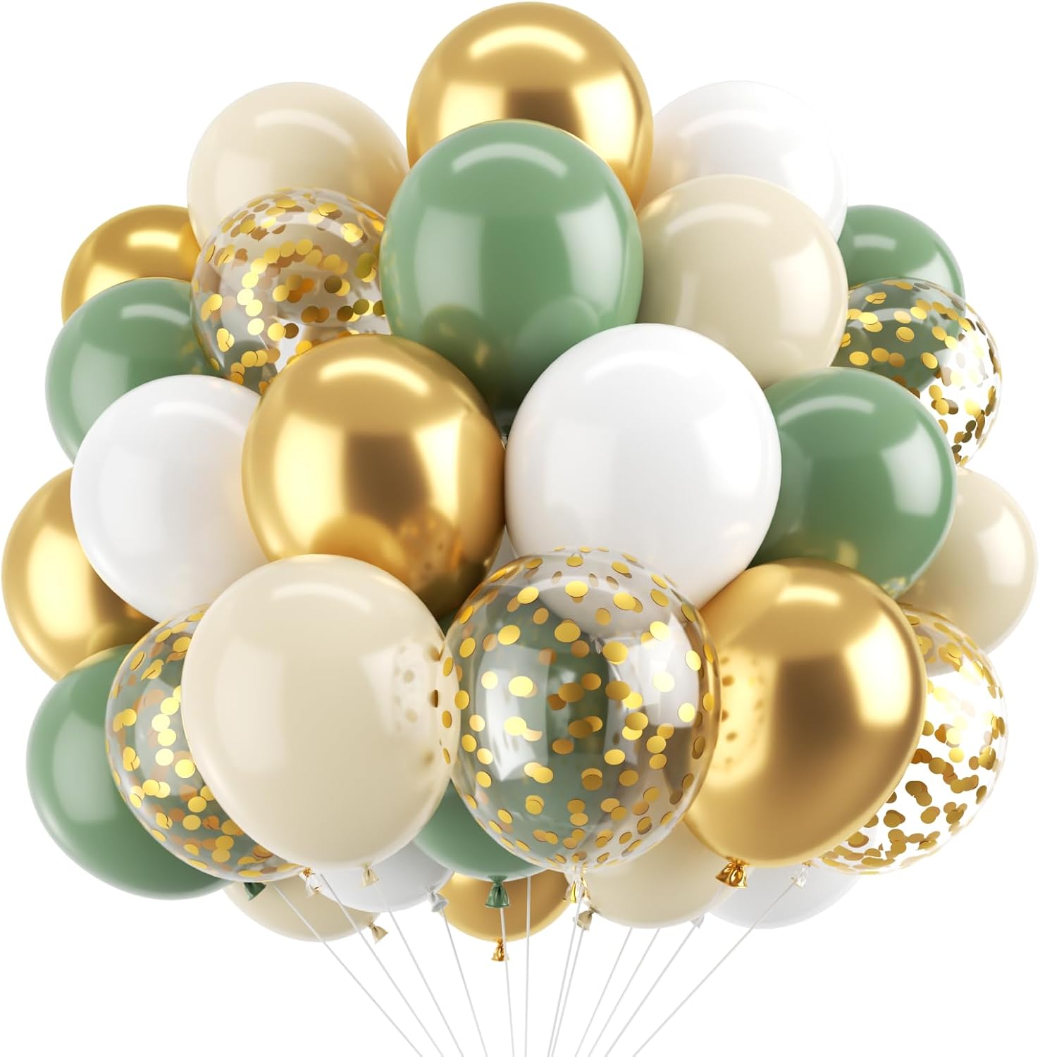 Blocesa Sage Green White Gold Balloons Arch Kit, Latex, 50pcs, Party Decor.